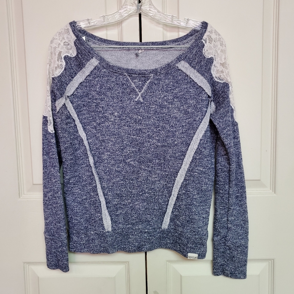 Ripcurl navy sweatshirt with lace on shoulders
